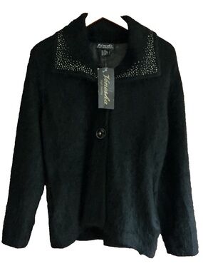 NEW Vintage VENESHA Sz L 80% Angora Jacket Coat Lined Black Beaded Collar